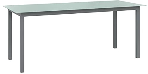 Homgoday Gartentisch Esstisch mit Glasplatte Terrassentisch Gartenmöbel Balkontisch Außentisch Gartenmöbel Tisch für Garten Balkon Terrasse Hellgrau 190x90x74 cm Aluminium und Glas
