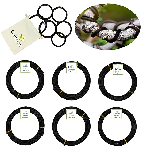 CULTIVEA® Bonsai-Draht, 6 Rollen aus Aluminium – 1,0 mm/1,5 mm/2,0 mm/2,5 mm/3,0 mm/4,0 mm – Bonsai-Ligatur, korrosionsbeständig, Gartenwerkzeuge für den Innenbereich – Bonsai, Pflanze, Baum