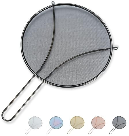 Evanda 25 cm Coperchi antischizzo nero per cucinare, rete fine in acciaio inox per padella, protezione antigrasso per padella per fermare gli schizzi di olio caldo, proteggere la pelle dalle ustioni