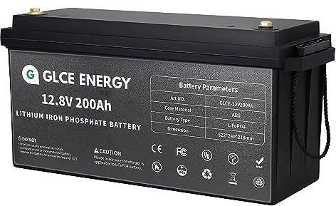 GLCE ENERGY Batteria LiFePO4 12V 200Ah, IP65, Batteria agli ioni di litio fosfato con durata di 10 anni per camper, marina, via terra, accumulo di energia domestica, sedie a rotelle e off-grid, ecc.