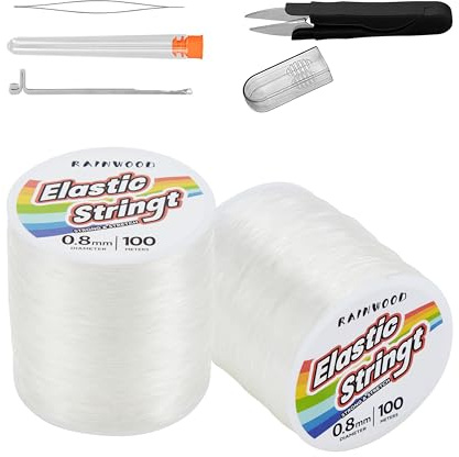 Elastic Bracelet String Cord Kit: 2 Rolls of 200m (0.8mm) Clear Beaded Stretch Cord with Tools - Perfect for Bracelet Making and DIY Jewelry Projects!