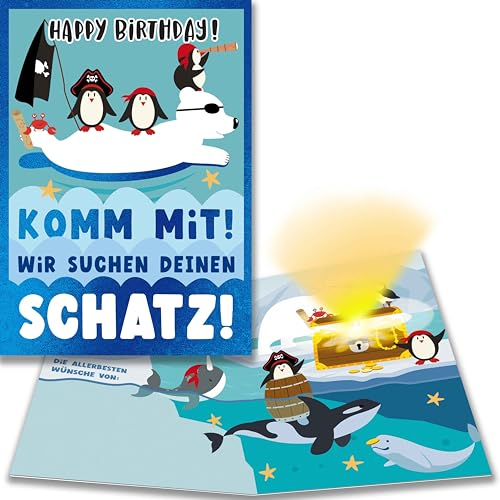 bentino Geburtstagskarte mit SOUND für Kinder, DIN A5 Set mit Umschlag, Grußkarte spielt einen Piratensound, Glückwunschkarte für Kinder