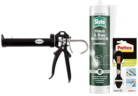 Sista Haus & Bau Universal FlexTec Polymer, Universal-Silikon für Fugen, wasserfest, Transparent (1x280ml) & Pattex Profi Metall Kartuschenpistole & Pattex Glätt-Cutte
