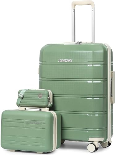 Joyway Kofferset 3 Teilig Hartschale mit 4 Rollen und TSA-Schloss Der Gepäcksets Enthält 1 Kosmetikkoffer und 1 Tragbare Tasche Grün/Weiß
