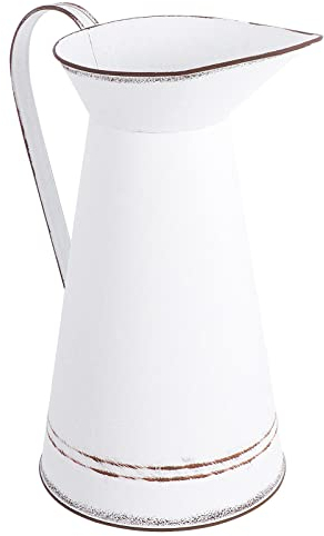 Sosoport Pichet À Fleur Galvanisé Vase Rustique Chic Pichet À Fleur De Style Français Pichet À Lait Vintage Pichet en Métal avec Poignée Vase À Fleur Décoratif pour La Maison Ferme 28 Cm