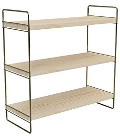 EMHELLE Regal Organizer Standregal mit 3 Etagen Holz Golden Farben Metallrahmen Regal Wand Hängeregal Küchenregal Bücherregal Schweberegal Regale für Wände Wohnzimmer Küche Badezimmer (Gold)