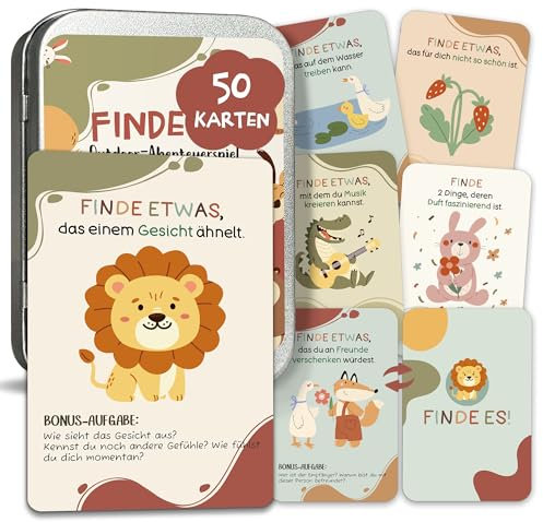 BIROYAL Outdoor Spiele für Kinder, Finde Es Suchspiel, 50 Entdeckerkarten, Gefunden Outdoor Suchspiel und Natur entdecken für Kinder, Outdoor Schatzsuche, Spiele für Draußen ab 4,5,6,7 Jahre