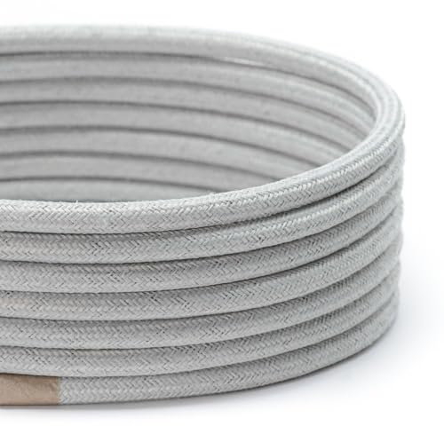 TheCable.Store 3 Core Round Canvas Grey Flex Cable 0.75mm Vintage Fabric Braided (5 Meters)