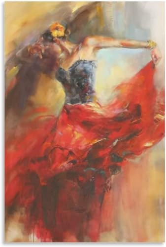 KEYGEM Spanien Flamenco-Tänzerin Poster Modernes Gemälde Flamenco-Tänzerin Leinwand Wandkunst Flamenco-Tänzerin Drucke für zu Hause Wanddekoration Bild 50x70cm Kein Rahmen