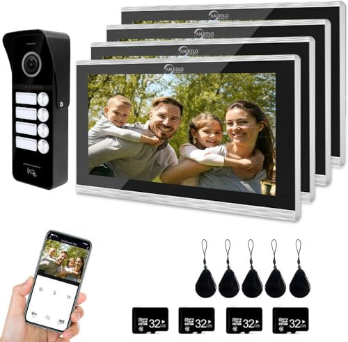 1080P Video Door Phone Intercom System(Wired Doorbell), 4-Family Doorbell, 10-inch Touchscreen Display, Unlocking Support, Two-Way Intercom (Black)