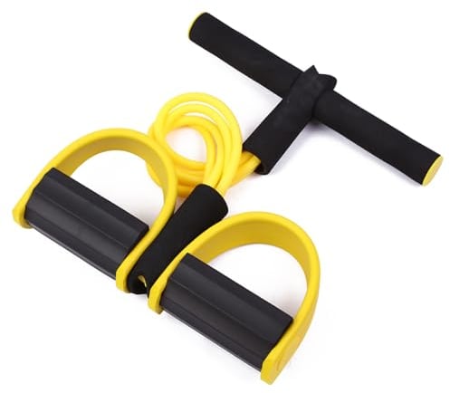 Elastisches Sit-Up-Zugseil mit Fußpedal, 4 Röhren, gelbes Pedal-Widerstandsband, ideales Fitnessgerät zu Hause/Fitnessstudio, Zielen auf Arme, Beine und Bauch für effektives Schlankheitstraining