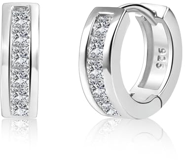 Silber 925 Ohrringe Damen, Kleine Huggie Creolen Dicke Creolen Hypoallergen Huggie Zirkonia Ohrringe Runde Ohrring Kleine Klobige Ohrring Damen Mädchen