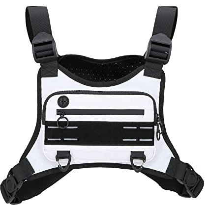 FTCYCRU Outdoor Running Chest Bag for Men and Woman with Extra Storage, Water Resistant Sports Chest Pack Lightweight Running Vest Rigs for Workouts Cycling Hiking (White)
