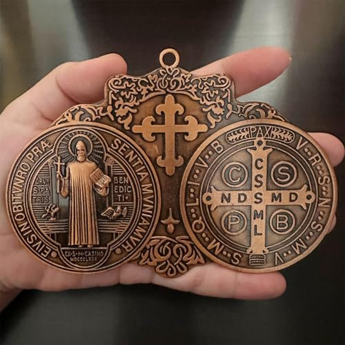 Extra große 12,7 cm Vintage-Kreuz-Medaille für Wand, Schreibtisch, Heiliger Benedikt