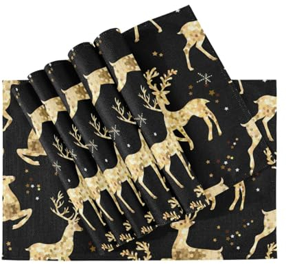 Christmas Pattern with Gold Deer linen placemats for dining table fabric underplate mat waterproof placemats