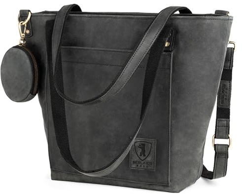 Berliner Bags Vintage Umhängetasche Verona, Große Schultertasche aus Leder mit YKK Reißverschluss, Shopper, Henkeltasche für Damen - Dunkelgrau