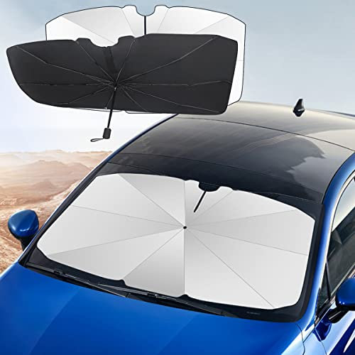 Car Windshield Sun Shade Umbrella 360° Rotation Foldable Car Front Windscreen Sunshade Sun Shade UV Protector Universal Windshield Sunshade Umbrella Block Cover for Cars Trucks SUVs 57x31 Inch