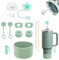 Lot de 11 Accessoires Stanley Cup, comprenant 6 Protections Anti-éclaboussures Stanley Cup, 2 Couvercles de Paille, 2 Accessoires pour Pendentifs, 1 Couvercle en Silicone (Shale Grün)
