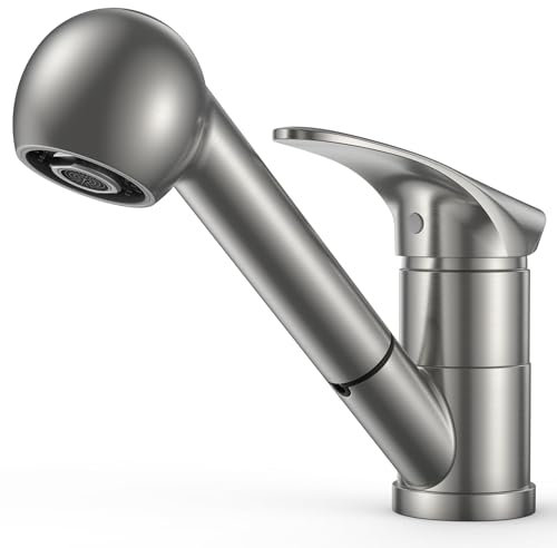 FORIOUS Robinet Cuisine, Robinetterie Evier de Cuisine avec Douchette Acier Inoxydable, Mitigeur de Cuisine Monocommande, Robinet de Cuisine Monolevier Pivotant À 360° pour 1 Trou