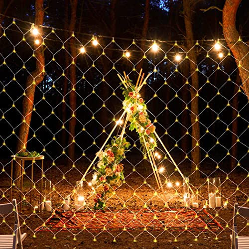 Eulenke lichternetz außen & innen 3x2m, 200 LEDs Warmweiß lichternetz mit 8 Modi + Memory-Funktion, IP44, zur Dekoration von Balkonen, Gärten und Häusern verwendet werden