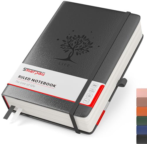 Smarpau Notizbuch B5, Hardcover Liniert Journal Mit 320 Seiten und 100gsm Premium-Papier, Leder Journal,Der Collegeblock Notizblock Eignet Sich Zum Schreiben und Notieren, 19 x 25 cm-Schwar