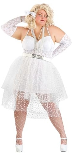 Womens Plus Size Like A Virgin Popstar Costume | Iconic 80s Diva Outfit | Dress, Belt, Gloves, and Bow Clip