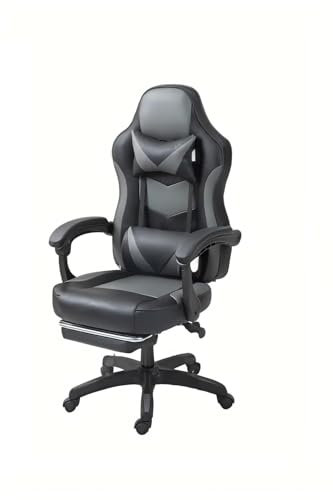 sinlikon Silla Gaming,Sillón Gamer Ergonómico con Reposapiés & Reposacabeza Cojín Lumbar,Sillas de Escritorio de Oficina para Gamer,Oficina (Silla-Gris)