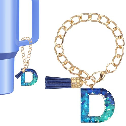 PATIKIL Letter Charm for Stanley Tumbler Cup, Cute Initial D Charm Accessories for Stanley Tumbler Handle Keychain Personalized Charm for Women, Blue