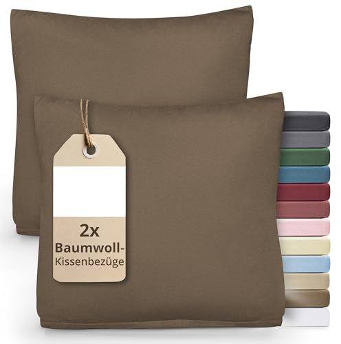 Greenline Kissenbezug Premium Jersey aus 100% Baumwolle Taupe Braun Doppelpack (2X) 80 x 80 cm Kissenhülle Kissenbezüge