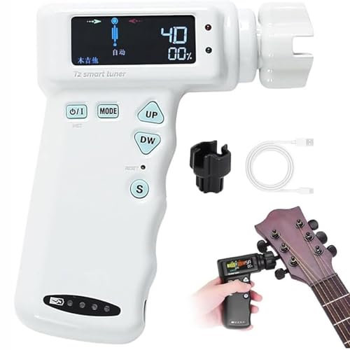Accordeur de guitare intelligent, enrouleur automatique de guitare électrique avec écran couleur, accordeur automatique de guitare acoustique rapide, batterie au lithium 2600 mAh intégrée(White)