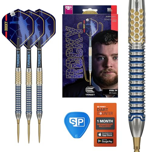Target Darts Josh Rock Gen 1 Steel Tip Swiss Point Darts, 90% Tungsten Darts, Generation 1, 24G | Steel Tip Dart Set, Player Edition Darts with Swiss Storm Nano Points