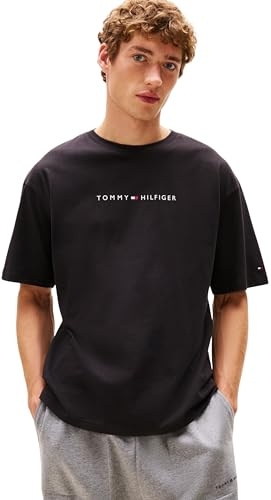 Tommy Hilfiger Men’s Short Sleeve Round Neck Logo T-Shirt, Black (Black), L