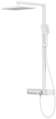 EMKE Colonne de Douche Thermostatique, Douche Pluie de 360 mm, Douche à Main 3 Fonctions, Régulateur de Débit d'Eau Ajustable, Barre Glissante Sans Fin, Installation Facile,Blanc Mat