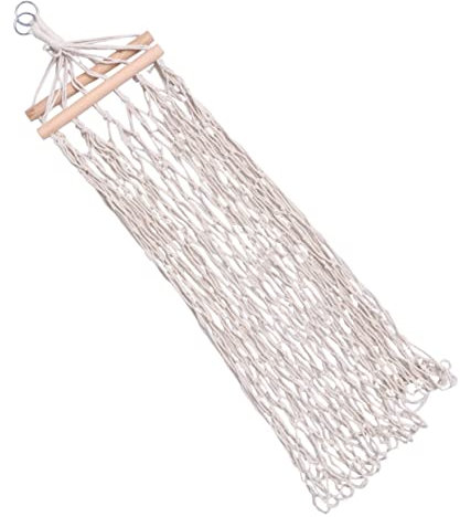NAMOARLY Outdoor Indoor Mesh Hammock Swing Chair with Wooden Stick Cotton Rope Material Adjustable for Relaxation and Leisure in Gardens and Patios