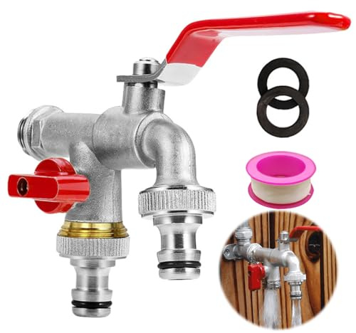 Mineup Robinet Exterieur Jardin, Robinet Exterieur 1/2, Robinet Cuve Avec Double Sortie 3/4 Robinet D'eau en Laiton de Qualité pour Machine à Laver, Baril de Pluie