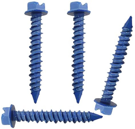 MDXing 40PCS Hexagonal Blue Self Cutting Cement Screws 5x32mm Blue Carbon Steel Anti Rust Coated Foam Brick Expansion Tubes for Concrete Screw Anchor Kit Masonry Mortar Walls