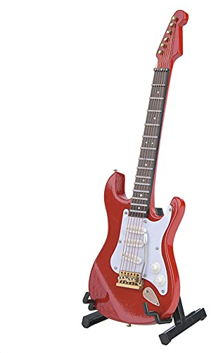 Chitarra elettrica in miniatura in legno con supporto, delicata replica elettrica da 18 cm Replica da collezione Figurine Display Ornamenti del moo