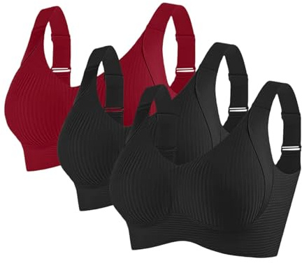 Comfort Bras for Women UK Sports Push Up Seamless 3 Pack Wireless Ribbed Large Sagging Breasts Older Ladies Tops Sport Support Lift Adjustable Comfort High Impact Non Wired Strap Soft Bra