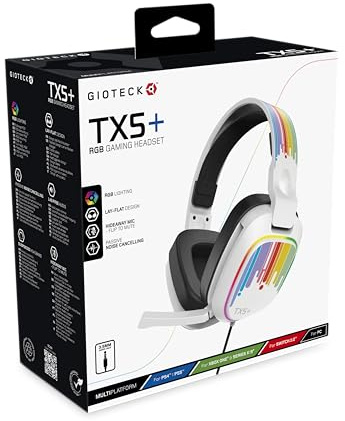 Gioteck TX5+ RGB Wired Headset Kompatibel mit Switch, PS5, Xbox Series S |X, PC, Mobile - RGB-Beleuchtung - Flaches Design - Passive Geräuschunterdrückung - 3,5 mm Klinke (Buntstifte - Weiß)