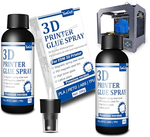 YumCraft 3D Printer Glue Spray - 200ml, Strong 3D Printer Adhesive | 3D Printer Glue Reduces Warping of PLA, ABS, PETG, TPU, ASA Filaments on Various Build Plate - 3D Printer Bed Adhesive
