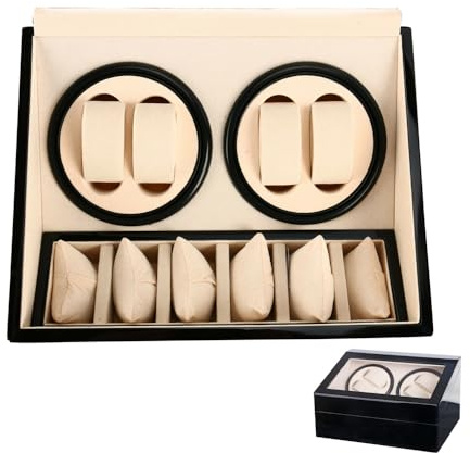 TONFEION Automatik Uhrenbeweger Box 4+6 Uhren, Uhrenständer Luxuriöser Uhrenbox aus Holz, Watch Winder Uhrenkasten Schmuckschatulle, Geräuscharm Uhrendreher Uhrenspeichergehäuse