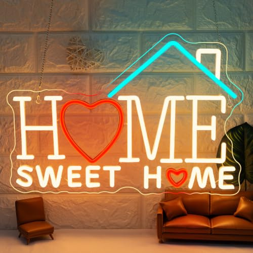 ineonlife Home Sweet Home Led Schriftzug für Wand Dekor, Dimmable Herz Neon Sign für Schlafzimmer, Heart Led Schild Geschenk für Wohnzimmer, Kinderzimmer, Esszimmer, Café, Garten, Party