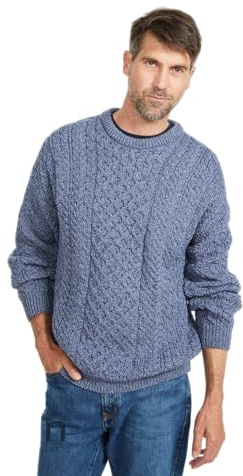 Aran Woollen Mills Men's Irish Traditional Wool Pullover Sweater (Large, Denim)