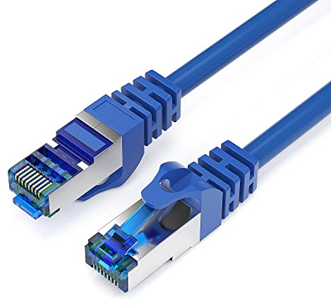 JAMEGA - 1m CAT 7 Netzwerkkabel Gigabit Ethernet LAN Kabel in blau | 10000 Mbit s | Patchkabel Cat.7 Rohkabel S FTP PIMF Schirmung mit RJ45 Stecker | Switch Router Modem Access Point