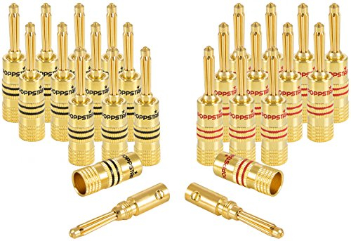 Poppstar 24x High End Bananenstecker (bis 4 mm², 24k vergoldet, 12x schwarz, 12x rot)