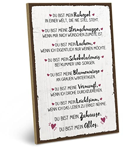 ARTFAVES® Wandbild Holzschild mit Spruch - DU BIST MEIN ZUHAUSE & MEIN ALLES - Türschild Retro Vintage Deko Bild Geschenk - Hochzeit, Valentinstag, Kennenlerntag, Verlobung
