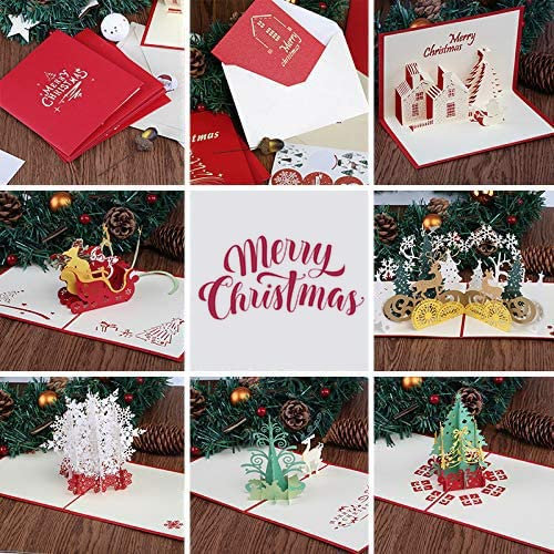 Kesote 3D Pop Up Weihnachtskarte Set, 6 Stück Glückwunschkarte mit 6 Stück Umschläge