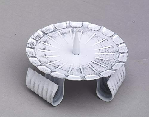 Kerzenleuchter aus Eisen mit Dorn in Weiß/Silber Ø 10 cm, Ideal für Taufkerzen, Kommunionkerzen