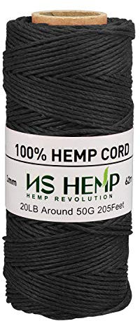 NS HEMP】100% Sustainable Hemp Cord Spool for Jewelry Making Bracelets Necklaces Arts Crafts Gift Decoration and More - 1mm 62m (040 Black)