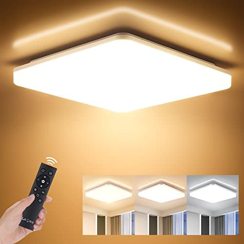 LEOEU 24W LED Deckenleuchte Dimmbar, IP54 Wasserdicht Badezimmer Lampe mit Fernbedienung, 2400LM 3000-6500K Deckenbeleuchtung für Schlafzimmer Wohnzimmer Küche Keller Balkon